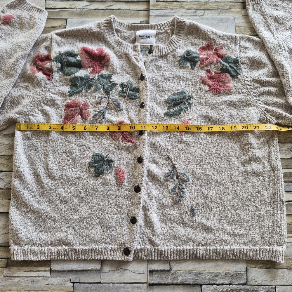 ​Monterey By Koret Cardigan Women's XL Beige Floral Linen Blend Boho Cottagecore - Picture 7 of 12